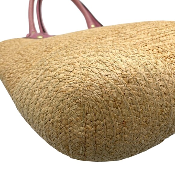 Coach 13373 Women's Straw Tote Bag with Tea Rose Flower Charm, Beige and Pink... - Picture 12 of 16